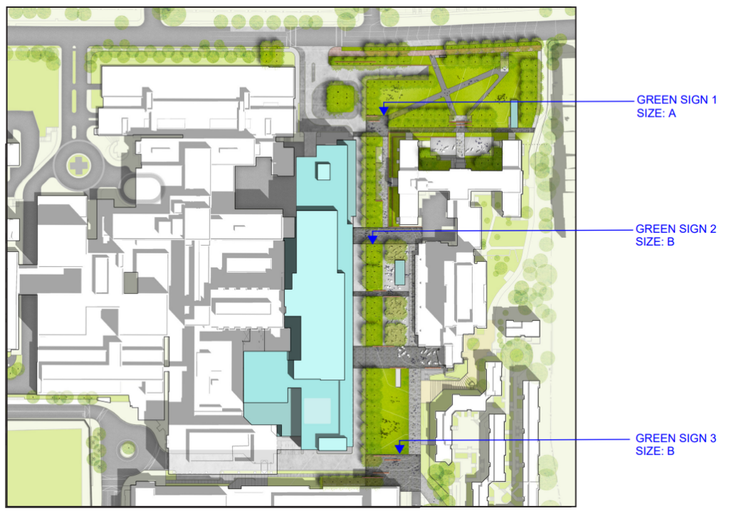 Locations of the three spaces in St. Mary's Garden